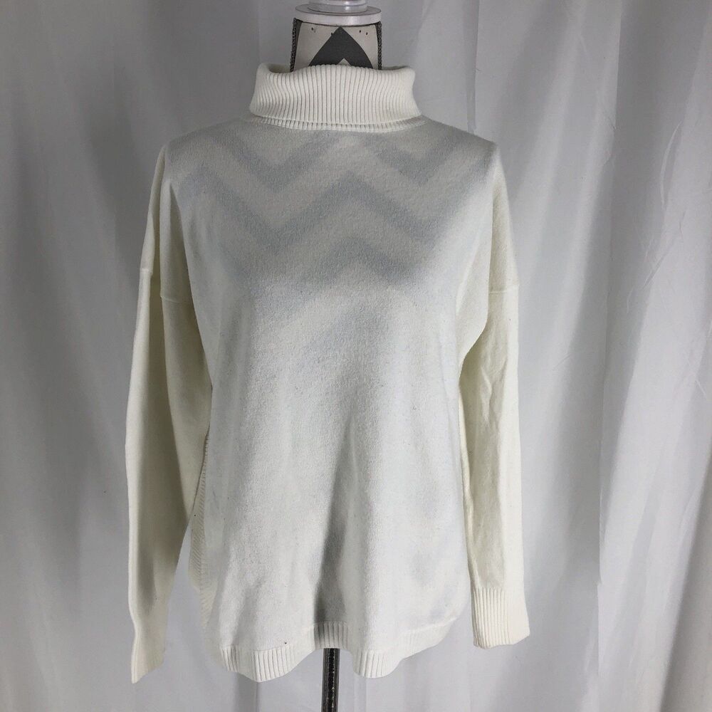 French Connection Sweater Womens Small White Turtleneck Ribbed Hem Acrylic Knit
